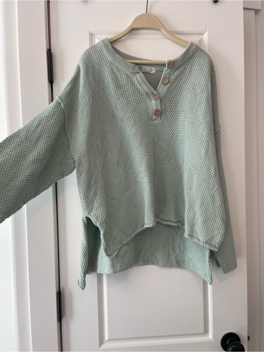 FP Beach Cozy Button Henley Scoop Neck Sweater in Light Mint